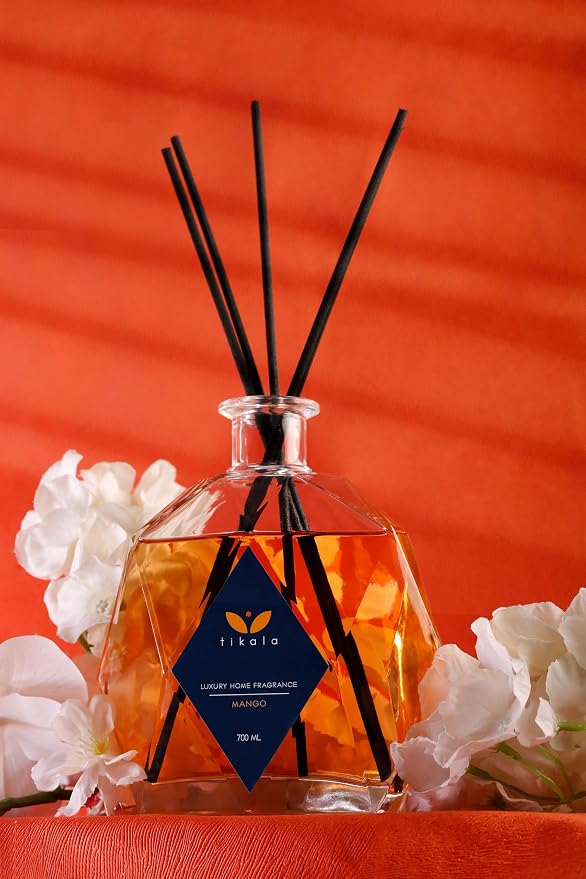 Luxury Reed Diffuser with Mango Scent – Crystal Glass Bottle – Home Fragrance for Living Room, Bathroom & Office – 23.67 fl oz (700 ml)
