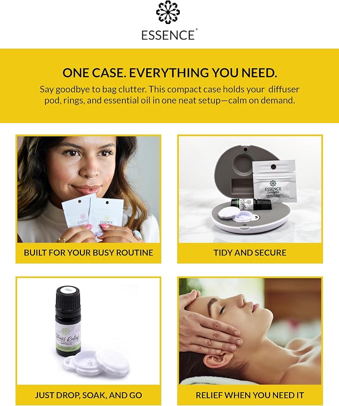 Essence Pearl Travel Case | Lemon Essential Oil | Aromatherapy Nasal Diffuser & Essential Oil Carrying Case | Uplifting Lemon Oil Scent | Travel-Friendly Kit | White Pod