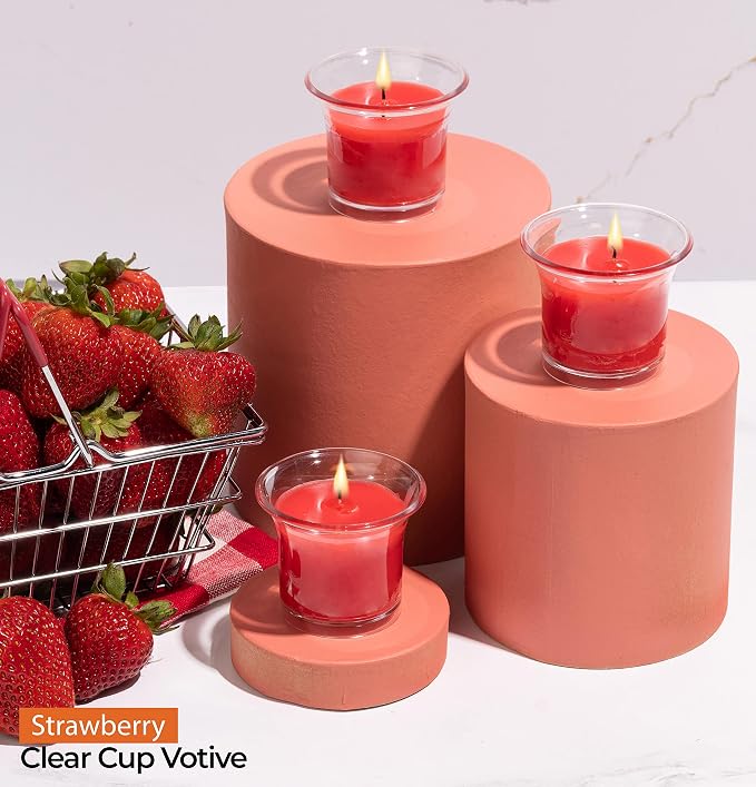 HYOOLA Clear Cup Scented Votive Candles - Strawberry - 12 Hour Burn Time - 4 Pack - European Made