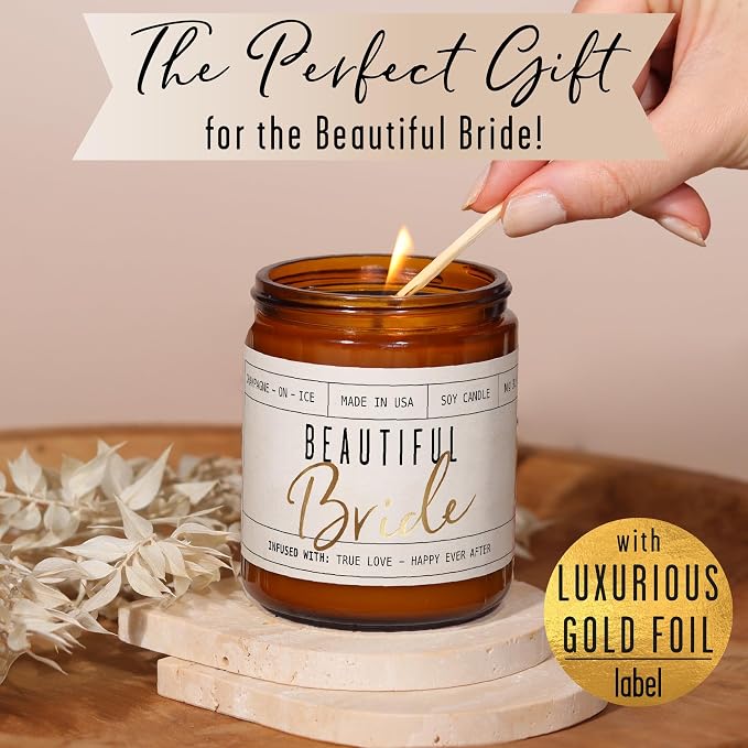 Bridal Shower Gifts Ideas, Best Bridal Shower Gifts for Bride to Be, Bride Gifts - 'Beautiful Bride' Soy Wedding Candle, w/Champagne on Ice I Bachelorette Gifts for Bride I 50Hr Burn, USA Made