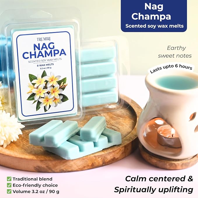 TRUMIRI Nag Champa Scented Wax Melts - Made with Non Toxic Soy Wax and Essential Oils - Long Lasting Strong Scent Pet Safe Aromatherapy Candle Wax Cubes Tarts for Warmers