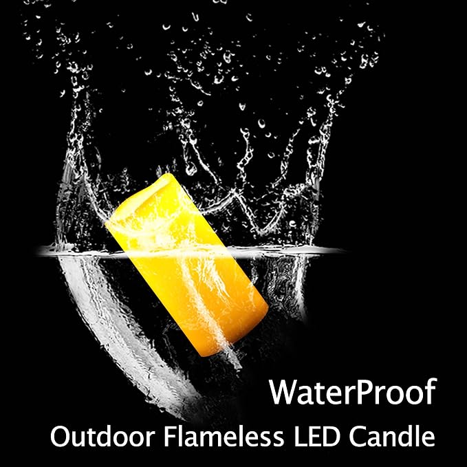 Outdoor Waterproof Flameless LED Pillar Candle with Remote Timer Battery Operated Plastic Flickering Decorative Fake Candle Light for Festival Celebration Wedding Party Decoration Gift Choice 3”x 6”