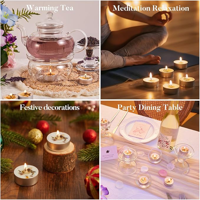 8 Pack Lavender Tealight Candles, Petals-Infused with Real Lavender, Natural Soy Wax 4-Hour Clean Burn, Smokeless for Relaxation, Wedding & Home Decor