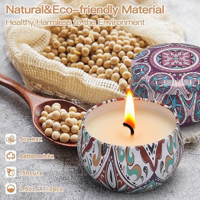 Scented Candle Gift Set, 12-Pack Fruit & Floral Aromatherapy Soy Wax Candles for Home, Stress Relief, Relaxation, 250 Hours Long Lasting, Birthday Gifts for Women, Mom, Wife, Girlfriend, Coworker