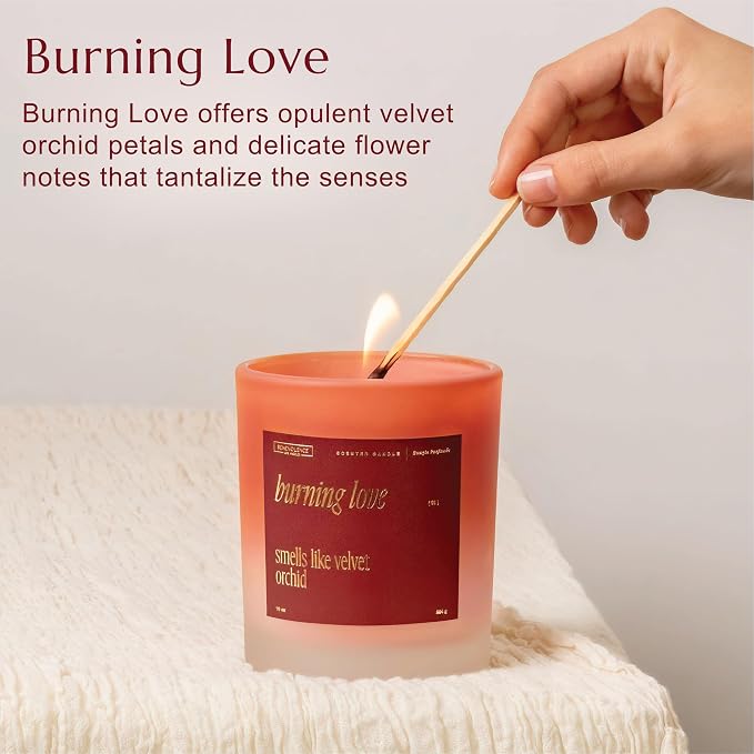 Benevolence LA Burning Love Scented Candles | 10 oz, 40-50 Hour Burn, Love Candle for Women | Romantic Gifts for Women and Men | Gift for Husband, Wife, Girlfriend | Christmas Candles - Velvet Orchid