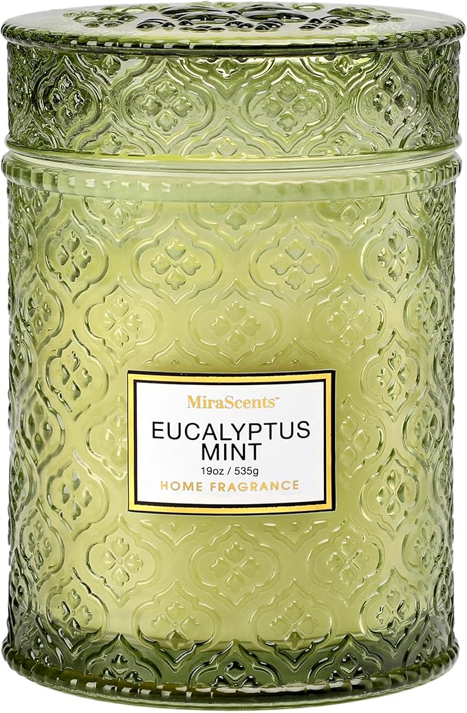 Eucalyptus Mint Scented Candles, Large Natural Soy Candle, 88 Hours Burning Time,Christmas Winter Decorative Candles in Glass, Aromatherapy Candle Gift for Women, 19oz