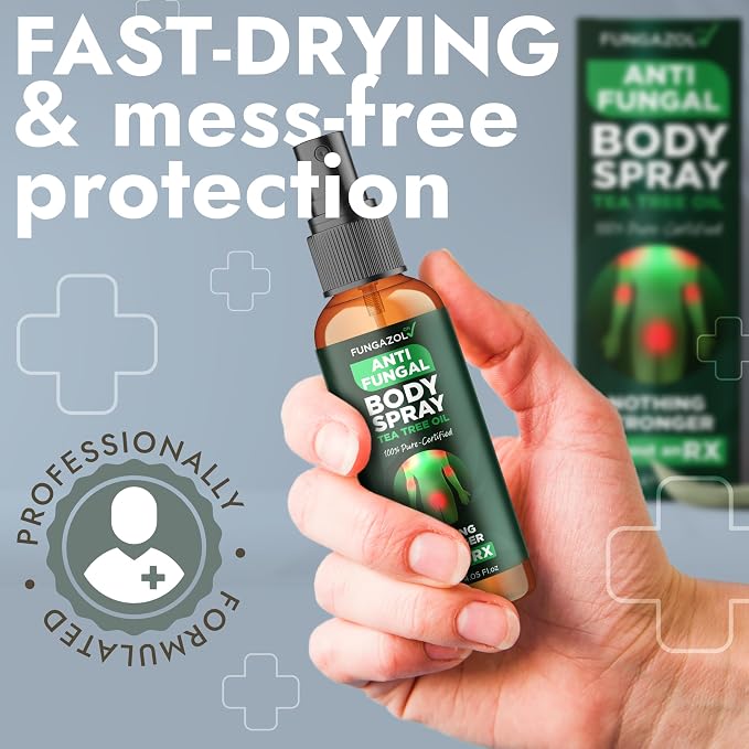 Antifungal Body Spray with Tea Tree Oil | Fast-Absorbing Antifungal Treatment for Jock Itch, Athlete’s Foot, Ringworm & Nail Fungus | Soothes Itching & Burning | Relieves Irritated Skin | 120ml