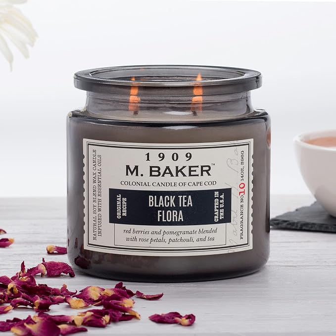 Colonial Candle Black Tea Flora Scented Jar Candle | 2-Wick Natural Soy Blend Wax Candle for Home | Relaxing Aromatherapy Candle Infused with Essential Oils | M. Baker Apothecary Glass Jar Candle