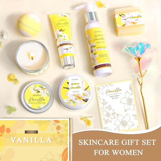Gifts for Women, Birthday Gifts for Women, Bath and Body Gifts Set, Vanilla Spa Gift for Self Care,Thank you Relaxing Bath Sets for Mom, Girlfriend, Sister, Female Friends, Coworker