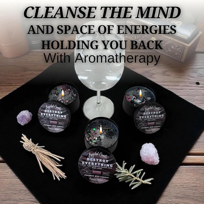 Destroy Everything Spiritual Candle to Cut Ties, Remove hexes and Bad luck | Energy cleansing | Soy Candles Non Toxic | Sage Candle | Cleanse Your Home & Calm, Soothe, Restore Body & Mind (Set Of 3)