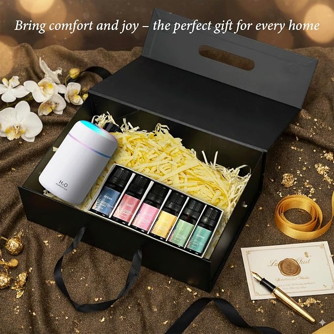 USB Essential Oil Diffuser with 6 Oils, Portable Ultrasonic Aromatherapy Diffuser for Home & Car, Cool Mist, 7-Color LED Night Light, Auto Shut-Off, One-Button Control,3 Colors (White)