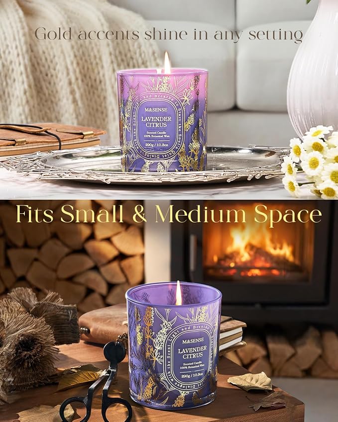 M&SENSE Lavender Citrus Soy Candle, Calm Sleep Relaxation Gift | 55H Clean Soy Wax Slow Burning, Bedtime Ritual For Bathtub, Non-Toxic Nightstand, Reusable Purple Jar