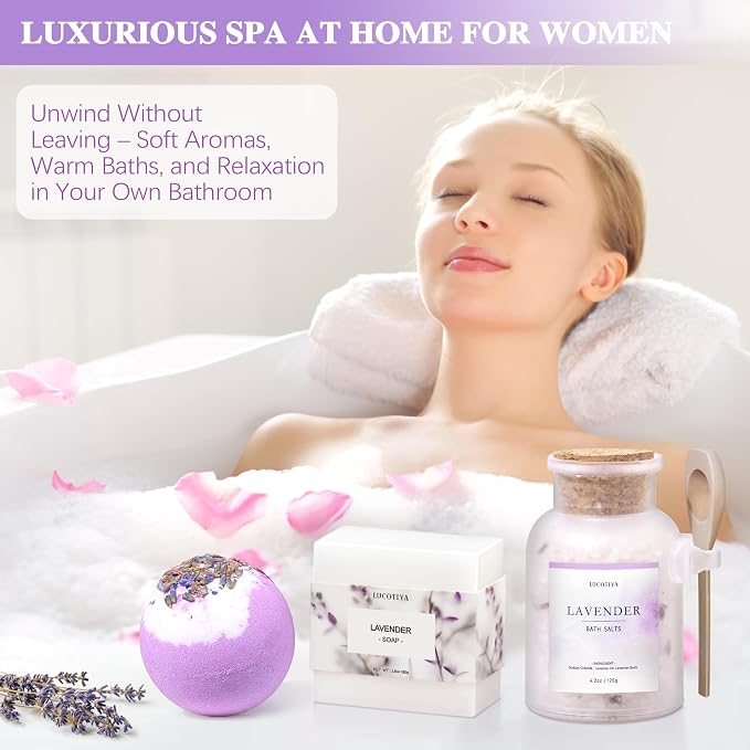 Gifts for Women, Birthday Gifts for Women, 9pc Lavender Bath and Body Gifts Set, Self Care Gifts Spa Gifts Basket, Relaxing Bath Sets for Mom, Girlfriend, Sister, Female Friends, Coworker