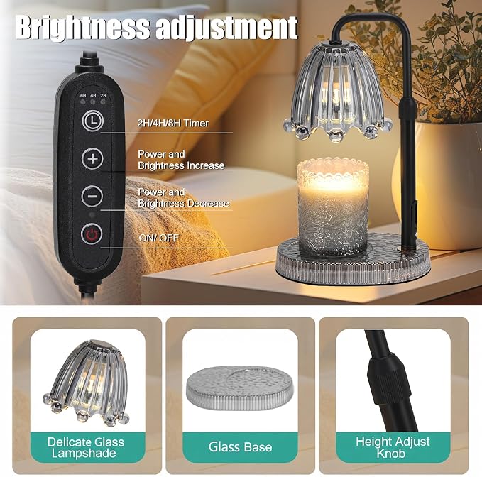 Candle Warmer Lamp with Timer - Electric Wax Melt Warmer with Adjustable Height and Dimmer for Scented Candle Wax, Home Fragrance Décor and House Warming Birthday Gifts for Women Mom