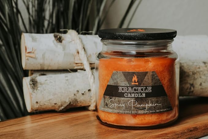 Krackle Apple Skillet Scented Candle | 16oz Jar | Long Burn | Apple, Cinnamon, Nutmeg & Brown Sugar | Wooden Krackle Wick | Cozy Fall Candle for Home or Gifting
