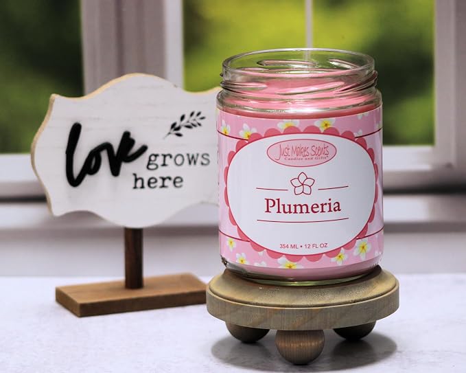 Plumeria Scented Blended Soy Candle | Long Lasting Tropical Floral Fragrance | Hand Poured in the USA by Just Makes Scents (12 oz)