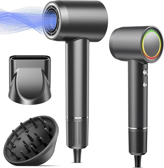 D YＳ０Ｎ Hair Dryer Alternatives, 160000RPM Professional High Speed Ionic Blow Dryer, 500 Million Negative Ions & Heat-Control & Low Noise Hairdryer & Magnetic Diffuser, Fast Drying, No Heat Damage