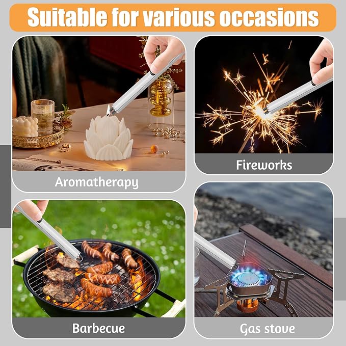 2 Pack Electric Candle Lighters, USB Rechargeable Lighter with Windproof Flameless & Extended Handle, Suitable for Candles, BBQ, Camping, Gas Stove, Festivals Gift (Sliver, 2 Packs-B)
