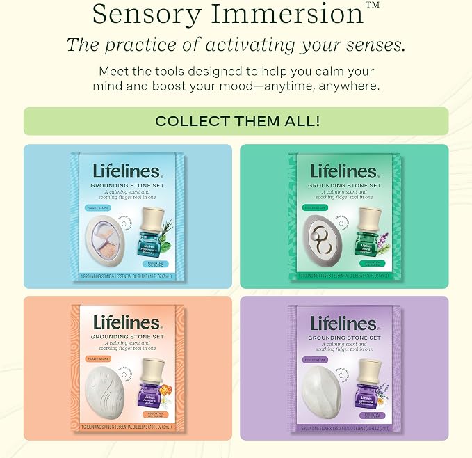 Lifelines Scent-Infused Grounding Stone & Oil Blend - Portable Fidgets for Tweens, Teens & Adults with Essential Oil Blend & Diffusion Stones for Sensory Immersion - Calming Waterless Passive Diffuser