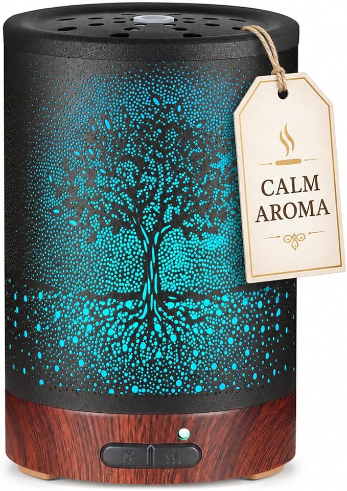 Essential Oil Diffuser- Aromatherapy Diffuser with7 Colors Light and Auto-Off for Women Metal Cool Mist Humidifier for Home and Office for Mom Women(Tree)