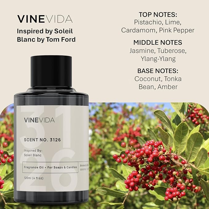 VINEVIDA Scent NO. 3126 Fragrance Oil - 120mL (4oz) - Inspired by: Soleil Blanc Fragrance Oil for Candle Making - Made in USA Candle Scents Scents for Soap Making