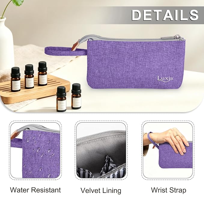 LUXJA Essential Oil Carrying Bag - Holds 9 Bottles (5ml-15ml, Also Fits for Roller Bottles), Portable Organizer for Essential Oil and Small Accessories, Purple