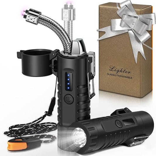Lafagiet Electric Lighter, USB C Rechargeable, with LED Battery Display, Flashlight, 360° Flexible extendable Arc Lighters for Candle, Camping, Outdoor Adventure