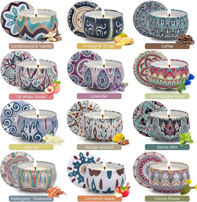 Scented Candle Gift Set, 12-Pack Fruit & Floral Aromatherapy Soy Wax Candles for Home, Stress Relief, Relaxation, 250 Hours Long Lasting, Birthday Gifts for Women, Mom, Wife, Girlfriend, Coworker