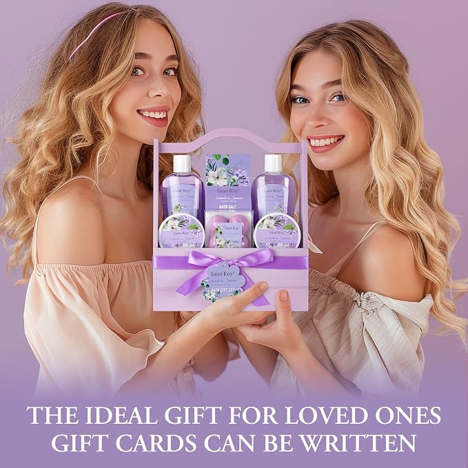 Home Spa Gift Basket for Women, Lavender Jasmine Bath & Body Care Kit | Bath and Body Gift Baskets, self care birthday gift for women, Spa Gifts for birthday, christmas