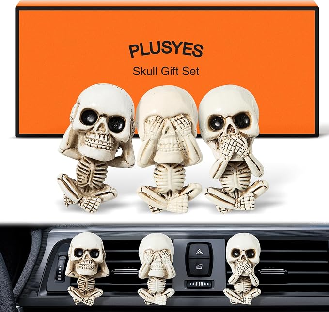 Skull Decor Car Air Freshener Vent Clips, Goth Decor Interior, Gothic Funny Decoration Halloween Horror Skeleton Car Accessories, Skull Stuff Spooky Gifts for Men Women Teens