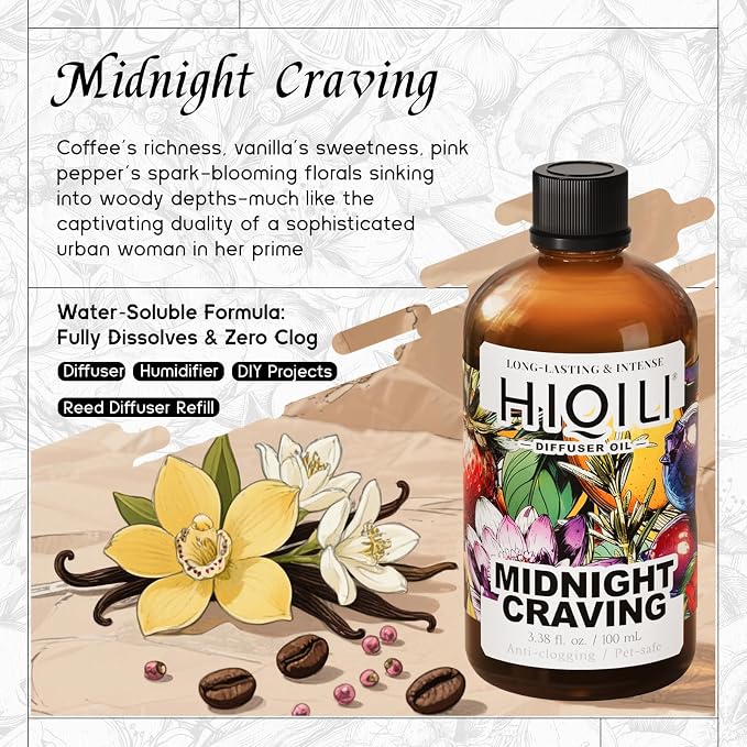HIQILI Midnight Craving Diffuser Oil, Inspired by Y S.L's B.Lack O.pium, for Home & Hotel, Long-Lasting Fragrance Oil- 3.38 Fl Oz