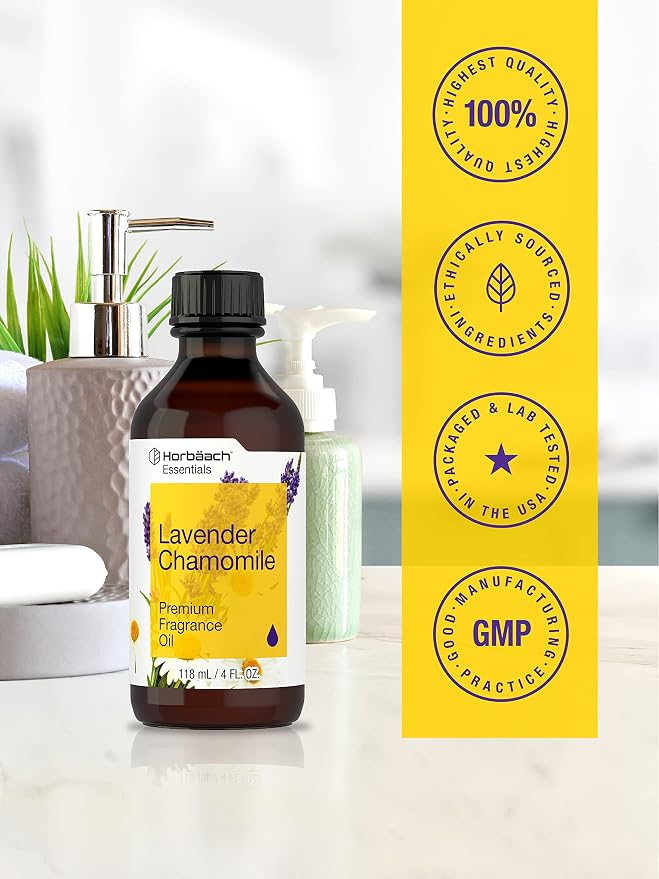 Horbäach Lavender Chamomile Fragrance Oil | 4 fl oz (118ml) | Premium Grade | for Diffusers, Candle and Soap Making, DIY Projects & More