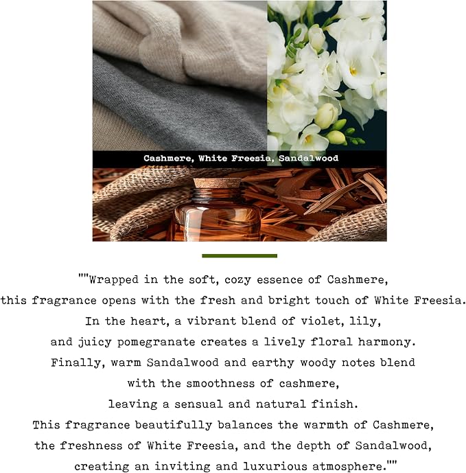 100% Soy, Highly Scented, Hand Poured Soy Candle (Cashmere, White Freesia, Sandalwood (Wooden Wick))