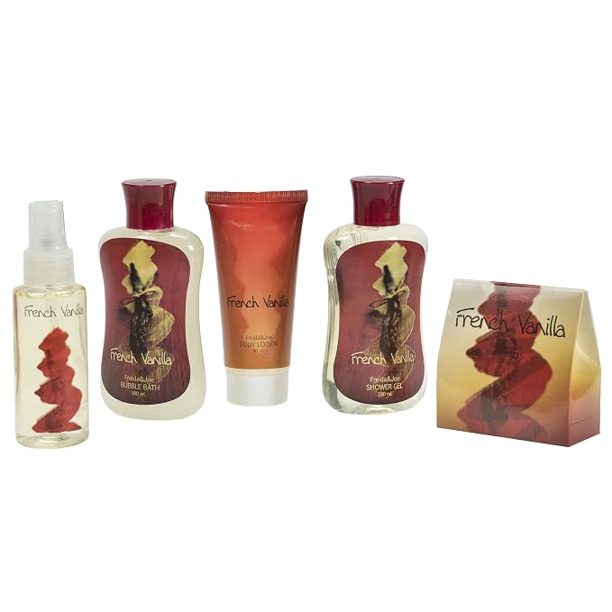 Bath and Body Gift Basket French Vanilla for Women and Men | Shower Gel, Bubble Bath, Body Lotion, Gift Curio