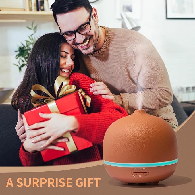 Stone Diffusers for Essential Oils Large Room,500ml Handmade Ceramic Diffuser with 4 Timer & 10 Ambient Light Settings for Home Office (Terracotta)