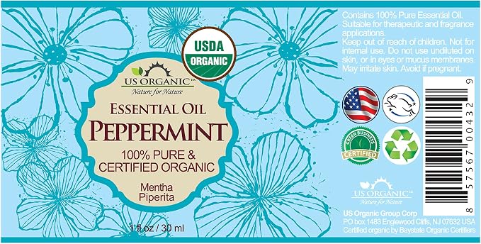 US Organic 100% Pure Peppermint Essential Oil - USDA Certified Organic - 30 ml Pack of 2 - w/Improved caps and droppers (More Size Variations Available)