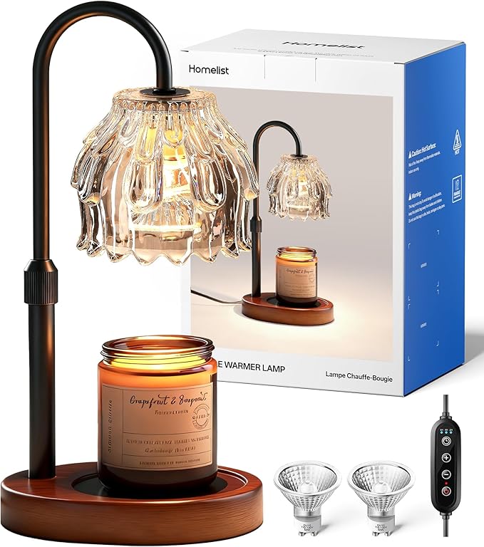 Homelist Candle Warmer Lamp with Timer Dimmer, Electric Wax Melter Warmer for Women/Sister/Mom, Flower Candle Warmer Adjustable with 2 Gu10 Bulbs, Gifts for Birthday/Mother Day, Home Decor