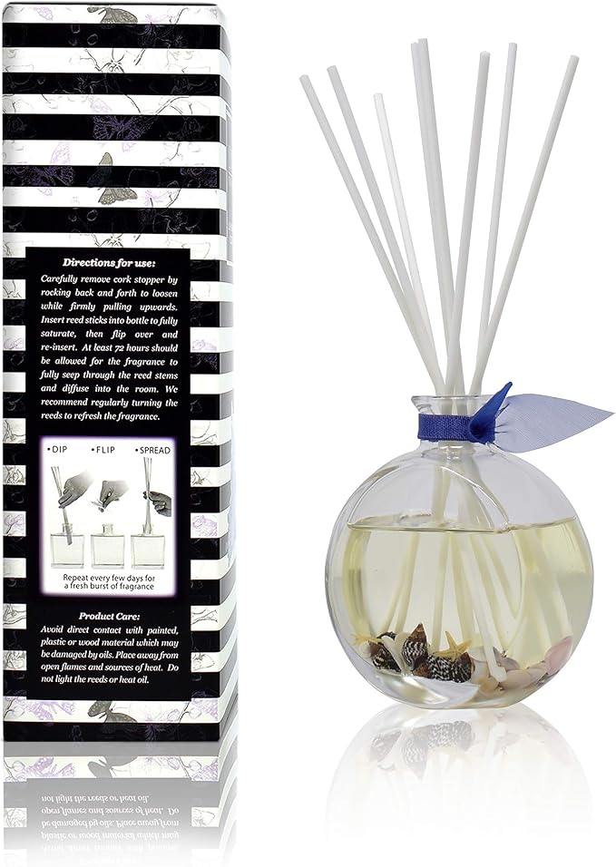 Reed Diffuser Set, Beach House Scented Oil Diffuser with Sticks, Home Fragrance Accessories for Bathroom Shelf Decor, Aroma Diffusers for Home or Office Desk, USA Made