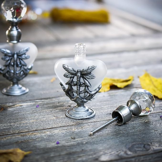 YU FENG Dragonfly Perfume Bottle, Refillable Glass Fragrance Atomizer | Vintage Style, Crystal Accents, Decorative Display, Portable Size, Giftable Design