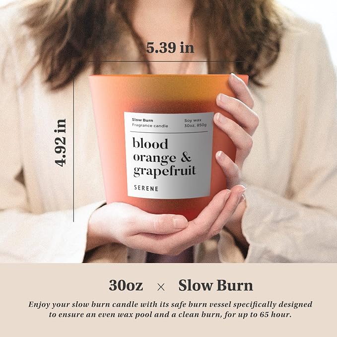 Hidden Label Blood Orange & Grapefruit Soy Candle, 30oz 3-Wick, 65H Burn | Gradient Frosted Glass Jar, Strong Citrus Scent Throw for Large Spaces, Clean Non-Toxic Formula, Gift-Ready Luxury
