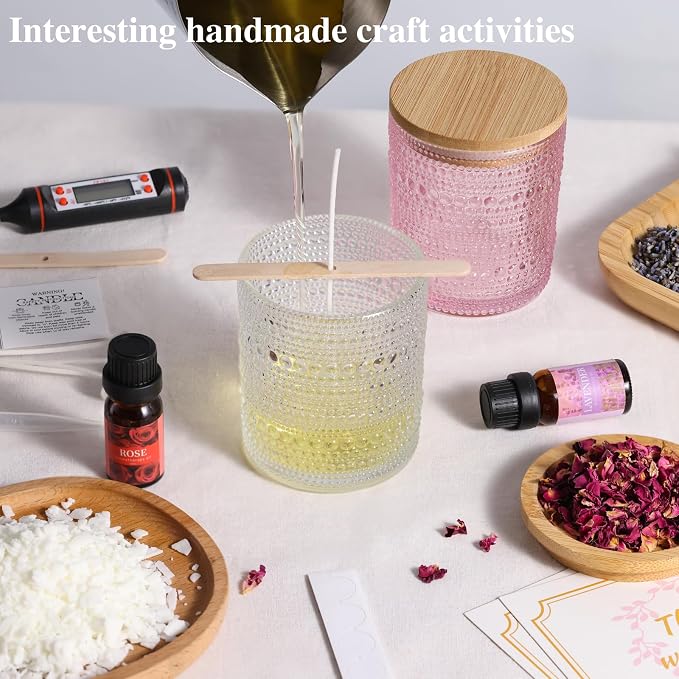 DARJEN Candle Making Kits for Beginners, DIY Starter Scented Candles Making Kit - 2 Glass Jars(Clear, Pink), Soy Wax, Scented, Card & More, Full Soy Candle Making Supplies Set Perfect Gifts