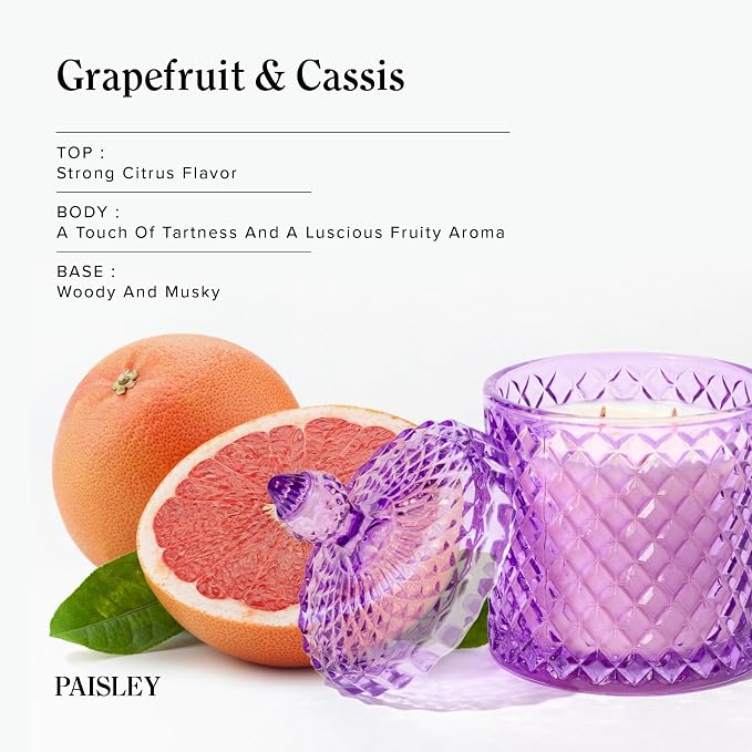 Grapefruit Cassis Scented Candle, 14.8oz Natural Soy Wax, Large Wood Wick Candles for Home Scented, 80 Hours Long Burning &Clean Burn & Non Toxic, Luxury Candle Gift for Women & Men