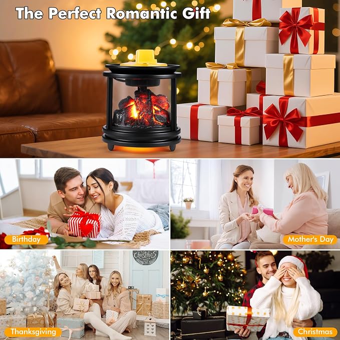 Wax Melt Warmer, Flames Candle Wax Melter for Scented Campfire Candle Melt Warmer PTC Heating, 3-in-1 Electric Oil Burner Fragrance Warmer for Home Bedroom Office Gifts & Decor