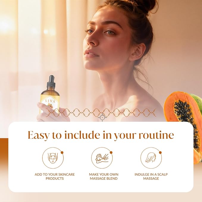 SIVA Papaya Seed Oil 4oz (118ml) Premium Cold-Pressed 100% Natural Carrier Oil With Dropper For Face, Skin Care, Body Massage, Hair Care, Hair Oiling & Scalp Massage