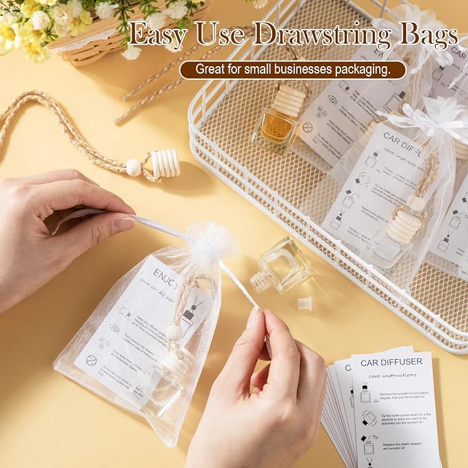 Boao 25 Sets Hanging Car Air Freshener Diffuser Bottles Empty Bulk with Car Diffuser Instruction Cards Organza Bags Glass Refillable Essential Oil Fragrance Aromatherapy Pendant (Cube, Clear)