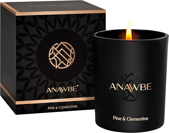 Pine & Clementine Scented Candle, Soy Candles for Men and Women, Pine Candle for Home, Elegant Black Vessel, 45-Hour Long-Burning, Gift-Ready, Aromatherapy Candle