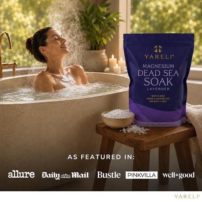 Yareli Magnesium Flakes, 15lb Lavender, Dead Sea Bath Soak, Alternative to Epsom Salt