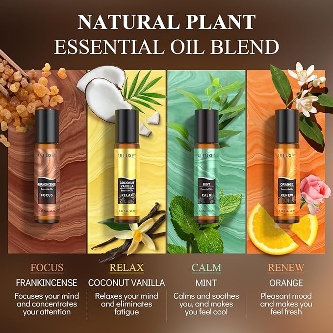 Essential Oils Roll On Set (Pack of 8) 8 Scent, Relaxing, Self Care Gifts for Women, Essential Oil Roller Set, Natural Aromatherapy Roll Oil Blends for Skin, Birthday Gifts for Wife, Mom & Girlfriend