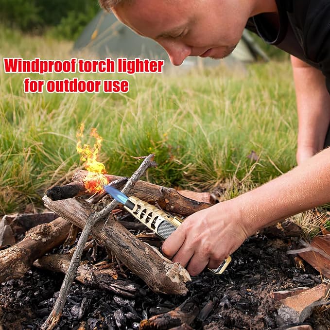 2 Packs Butane Torch Lighter, Windproof Kitchen Cooking Torch with Safety Lock & Adjustable Jet Flame, Refillable Bright Fire Blow Torch for Cooking, BBQ, Baking, Candle, Camping (Butane Not Included)