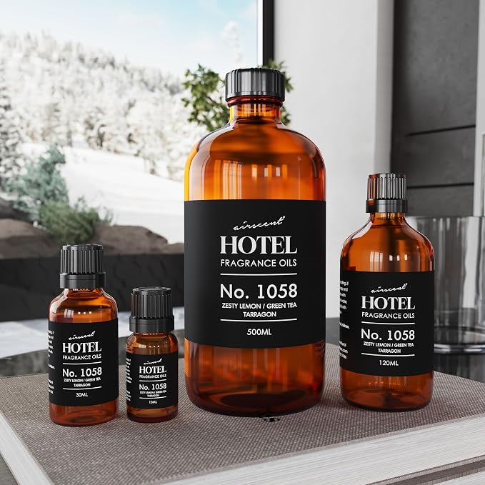 AirScent Hotel Diffuser Oil No. 1058 - Shiso Tea Inspired - Lemon Green Tea Tarragon - Fragrance Oil for Ultrasonic and Waterless Diffusers and Crafting - 30 mL, 1 fl oz Glass Bottle